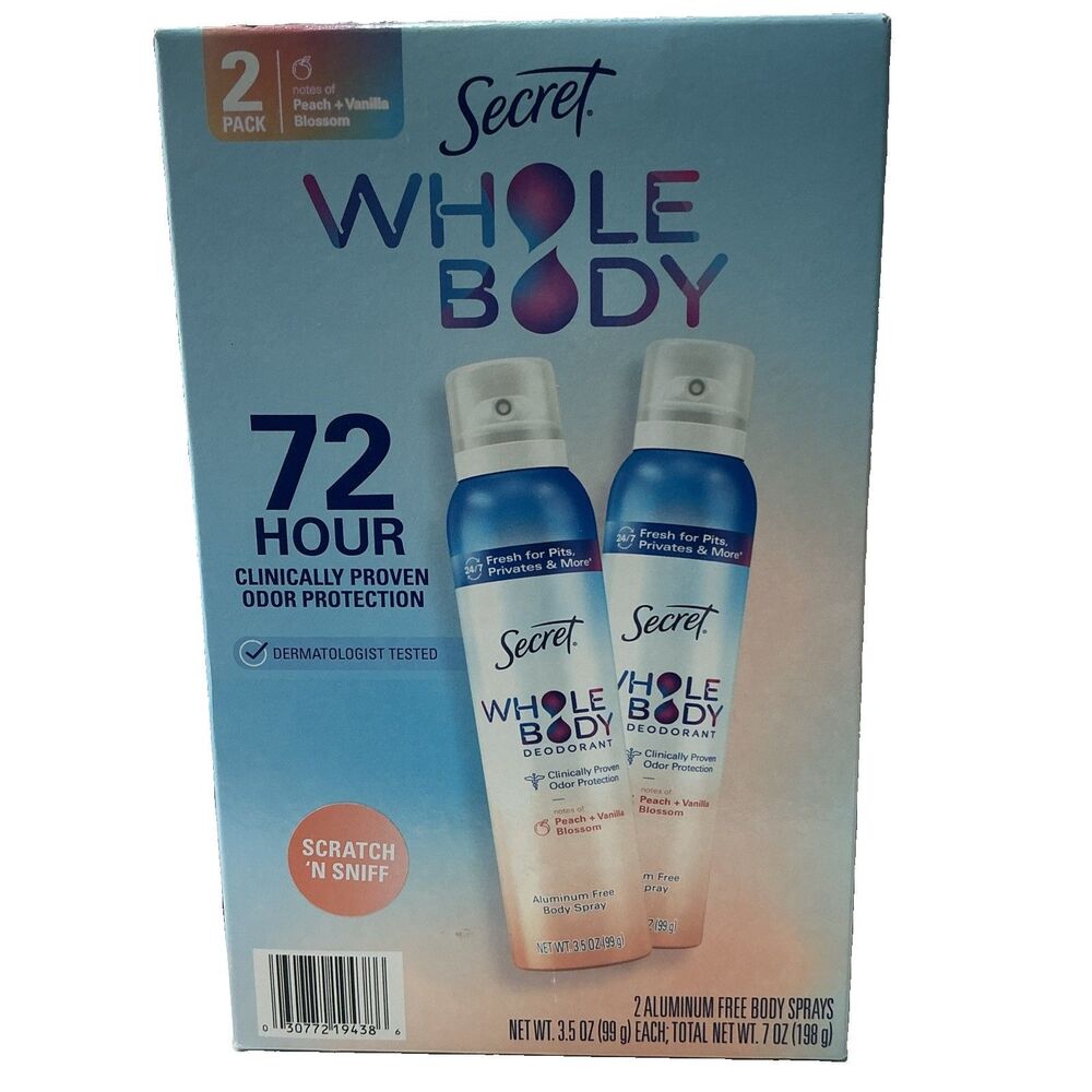 2PK Secret Whole Body Deodorant Spray Peach+Vanilla Blossom 3.5oz  Aluminum Free
